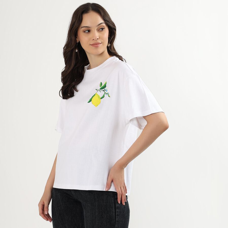 Ladies' 100% Cotton Round Neck T-Shirt, सफ़ेद, large image number null