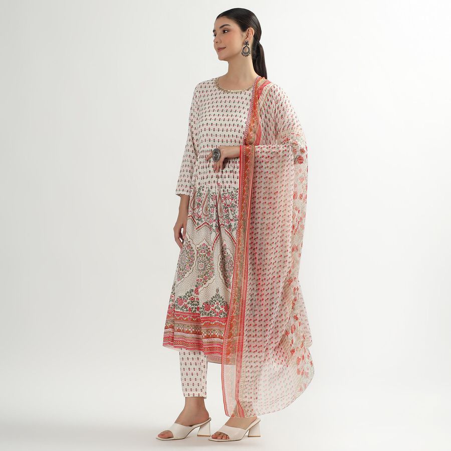Women's White Floral Printed Ethnic Set, ऑफ व्हाइट, large image number null