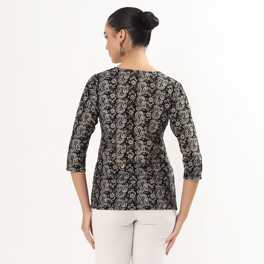 Women's Black Round Neck Printed Kurti, Black, large image number null