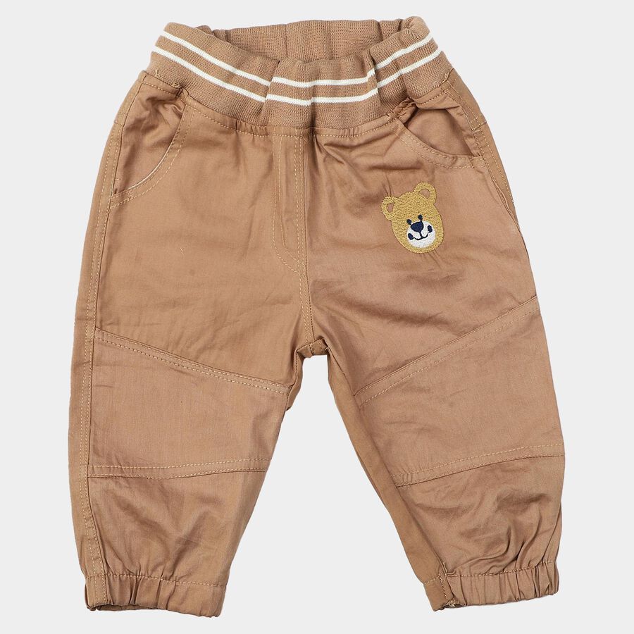 Infants Beige Regular Fit Jogger Trousers, गहरा पीला, large