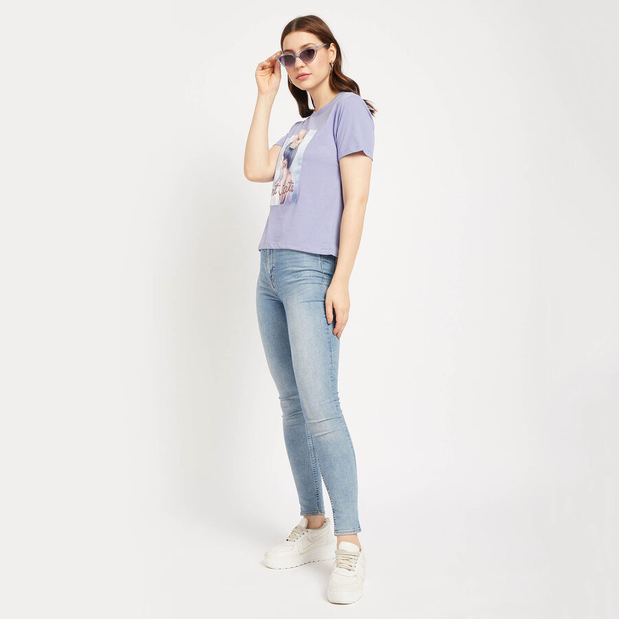 Embellished Round Neck T-Shirt, लाइलेक, large image number null
