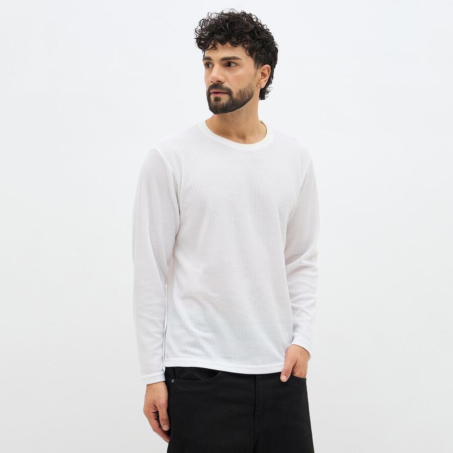 Men's Snow White Crew Neck Casual T-Shirt, White, large image number null
