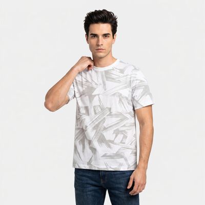 Men's White Round Neck Regular Printed T-Shirt
