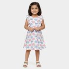 Girls' White Floral Printed Fit and Flare Frock, ऑफ व्हाइट, small