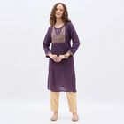 Women's Deep Plum Purple Round Neck Embroidered Kurta, वाइन, small image number null