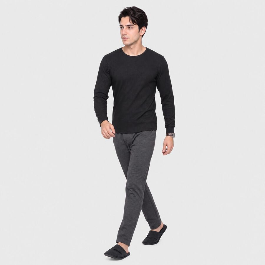 Men's Black Long Sleeve Thermal, काला, large