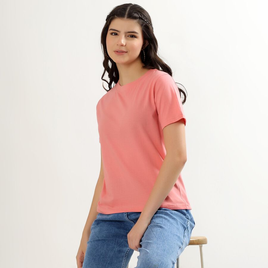 Women's Soft Pink Cotton Round Neck T-Shirt, Pink, large