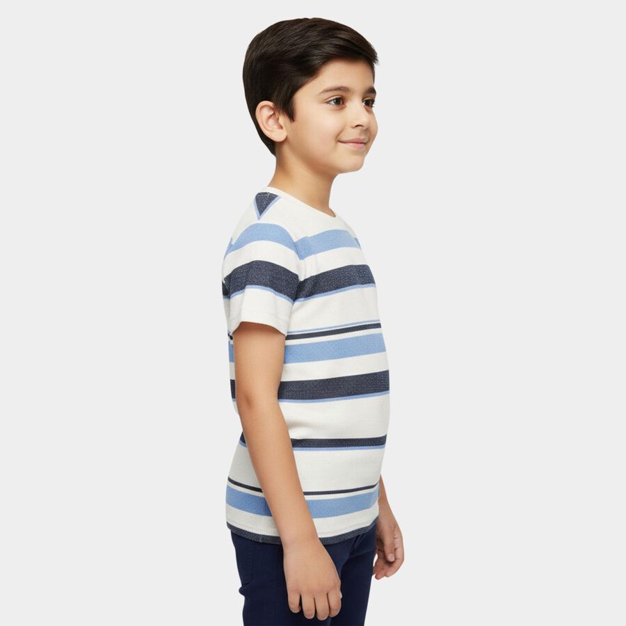 Boys Light Blue Cotton Blend Crew Neck Casual T-Shirt, Light Blue, large