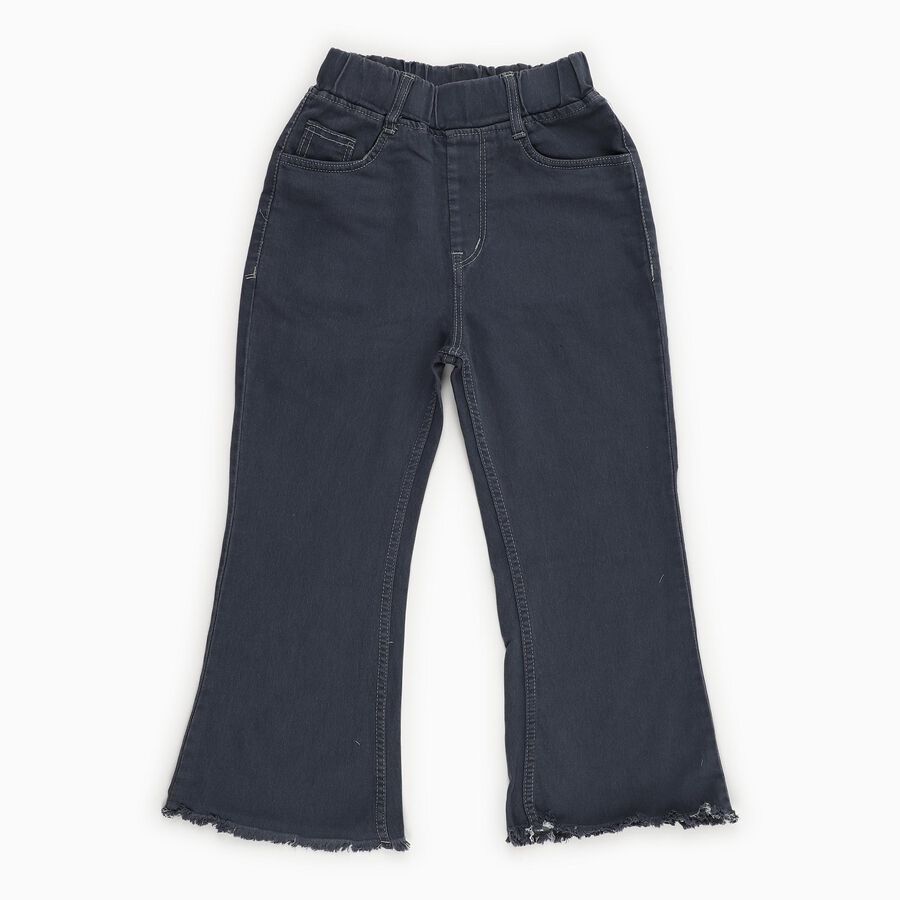 Girls' Dark Blue Flared Fit Frayed Hem Jeans, गहरा ग्रे, large image number null