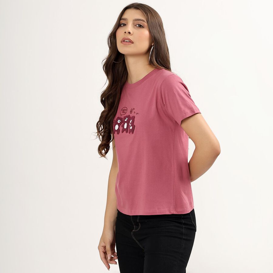 Ladies' 100% Cotton Round Neck T-Shirt , Pink, large image number null