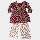 Girls Wine V Neck Fusion Set Upper and Bottom Set, वाइन, small