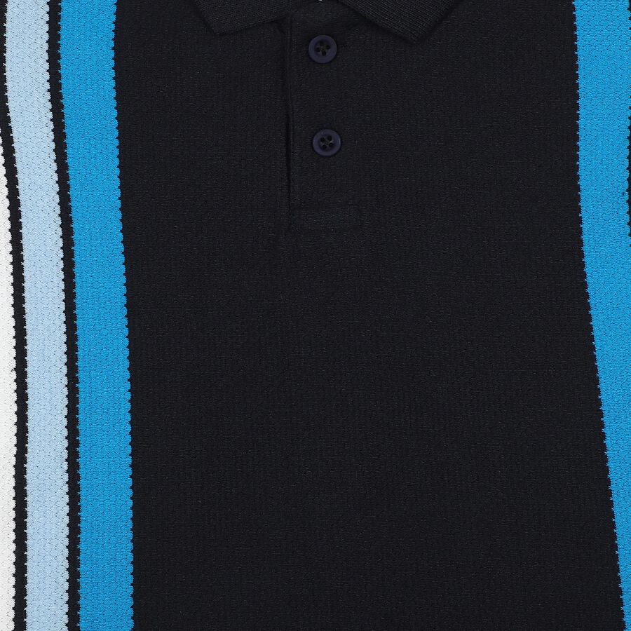 Boys Navy Blue Polo Neck Striped Baba Suit, Navy Blue, large