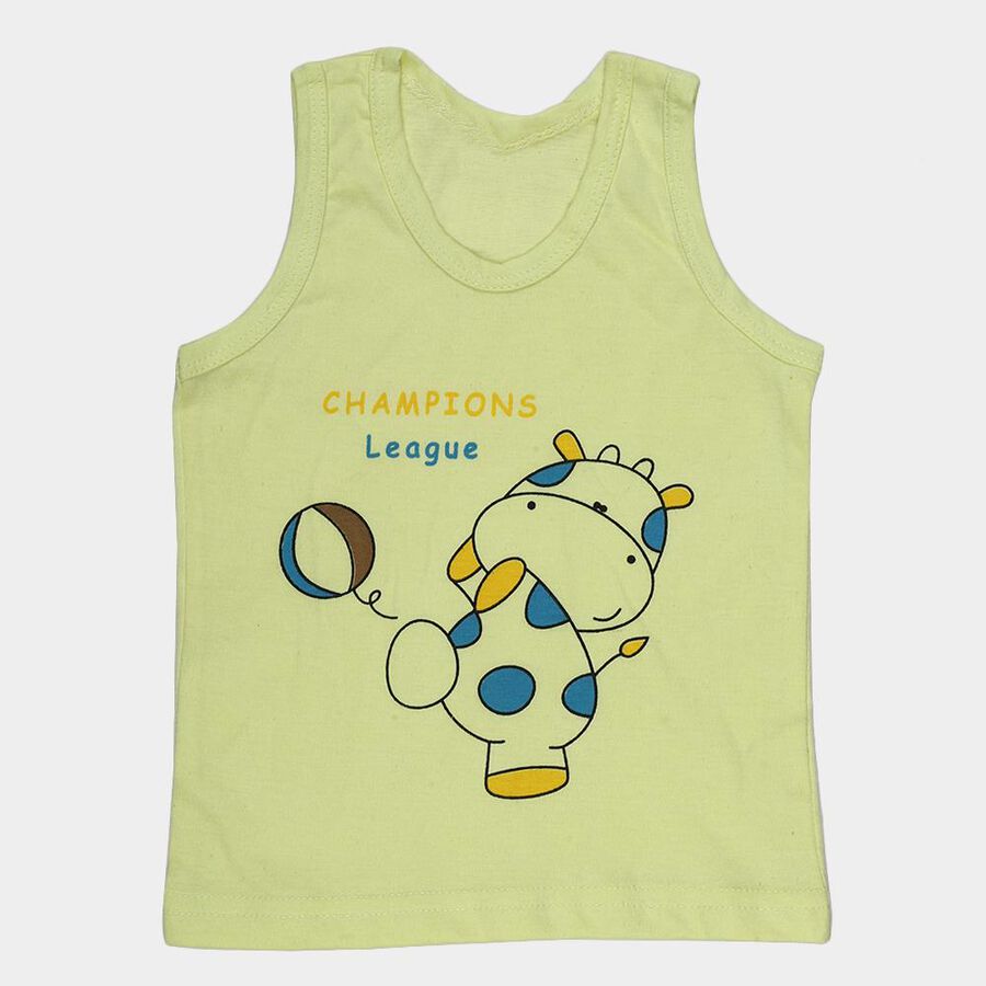 Infants Yellow Cotton Round Neck Casual Vest, Yellow, large