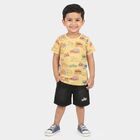 Boys Beige 100% Cotton Round Neck Graphic Print Baba Suit, Beige, small