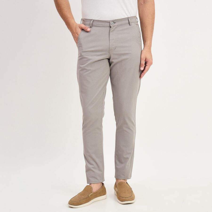 Men's Light Grey Slim Fit Casual Trousers, हल्का ग्रे, large