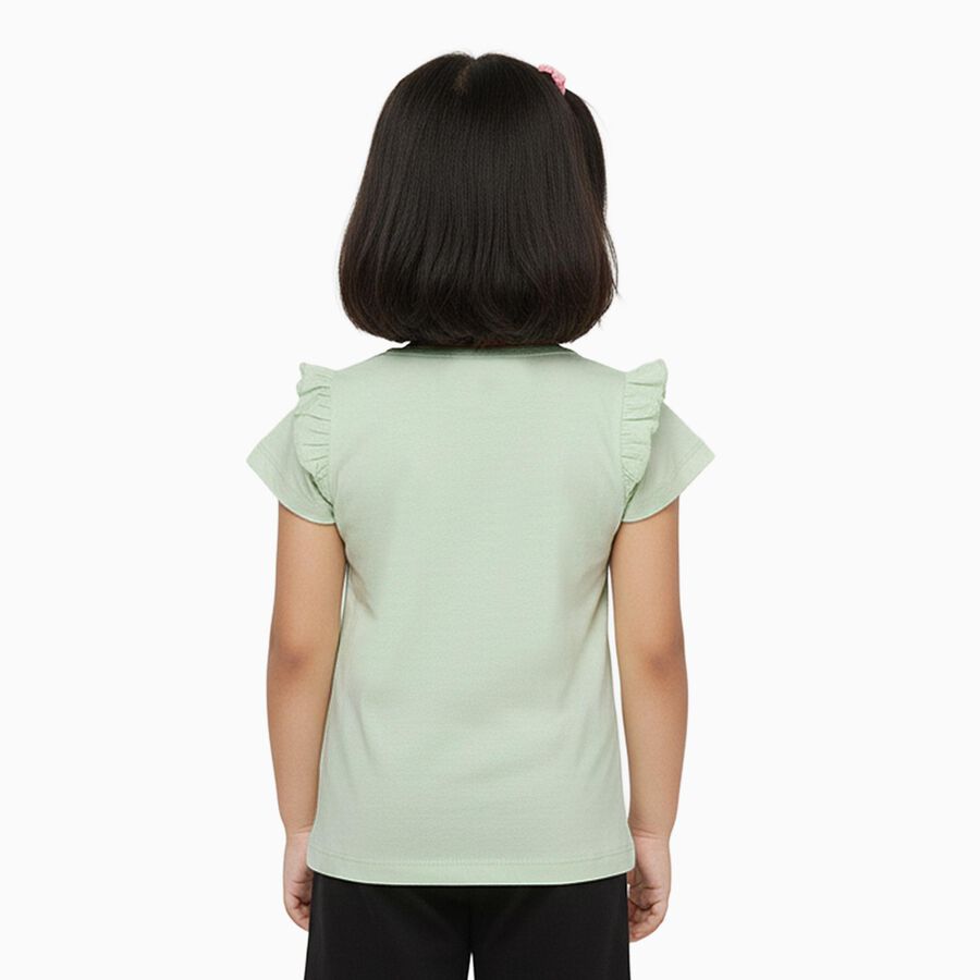 Girls Light Sage Green Cotton Round Neck Casual T-Shirt, Light Green, large image number null