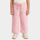 Girls Pink Cargo Fit Embroidered Jeans, हल्का गुलाबी, small