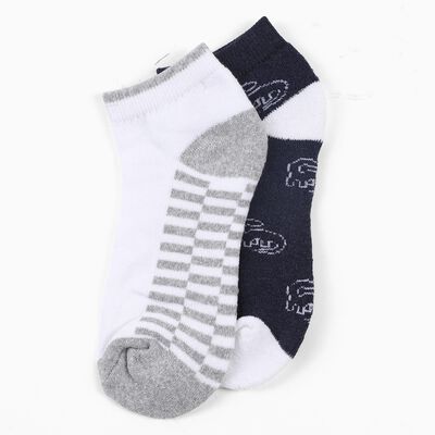 Boys' White and Navy Ankle-Length Striped and Logo Socks Pack of 2