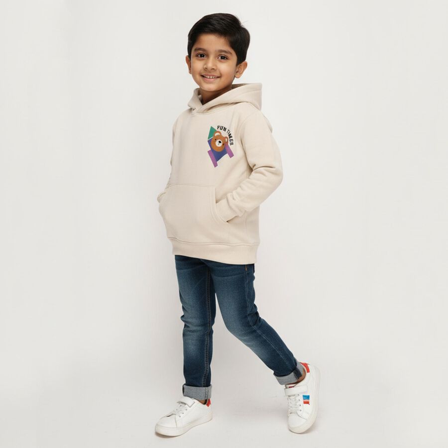 Boys Light Beige Hooded Neck Casual Sweatshirt, गहरा पीला, large image number null