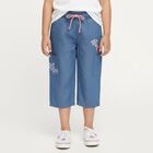 Girls' Stonewashed Blue Cropped Fit Embroidered Jeans, Light Blue, small image number null