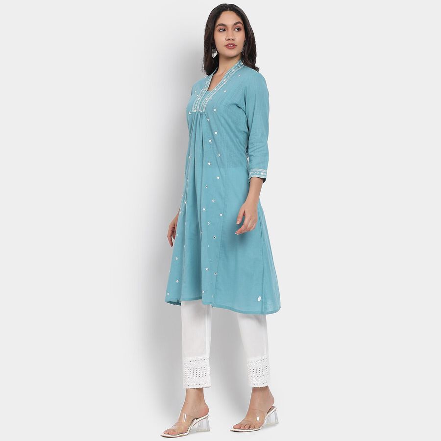 Ladies' 100% Cotton Kurta, मध्यम नीला, large image number null