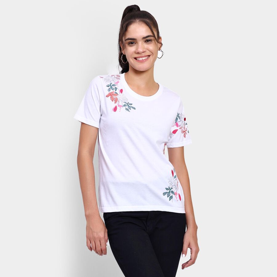 Ladies' Round Neck T-Shirt , सफ़ेद, large image number null