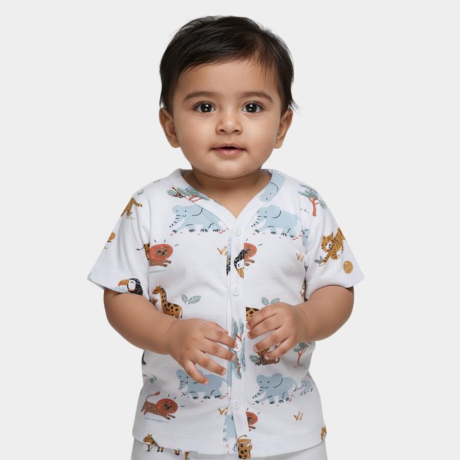 Infants White Cotton V-Neck Casual T-Shirt, White, large