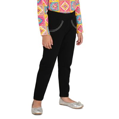 Girls' Jet Black Skinny Fit Embellished Jeans