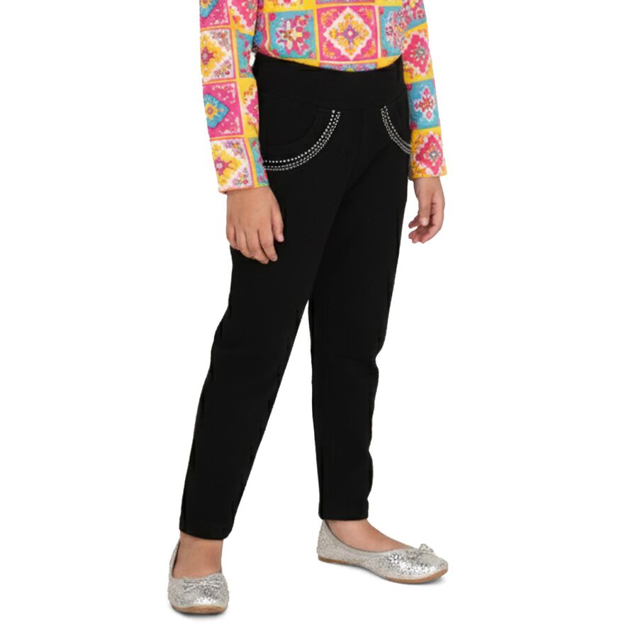 Girls' Jet Black Skinny Fit Embellished Jeans, काला, large image number null