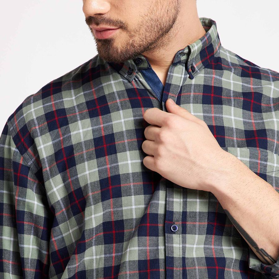 Cotton Checks Casual Shirt, Light Green, large image number null