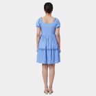 Women's Light Blue V-Neck Floral Tiered Dress, Light Blue, small