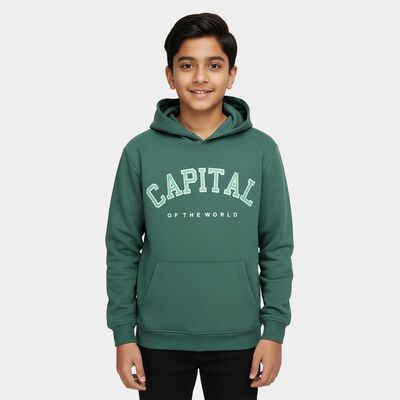 Boys Deep Forest Green Hooded Neck Casual Sweatshirt