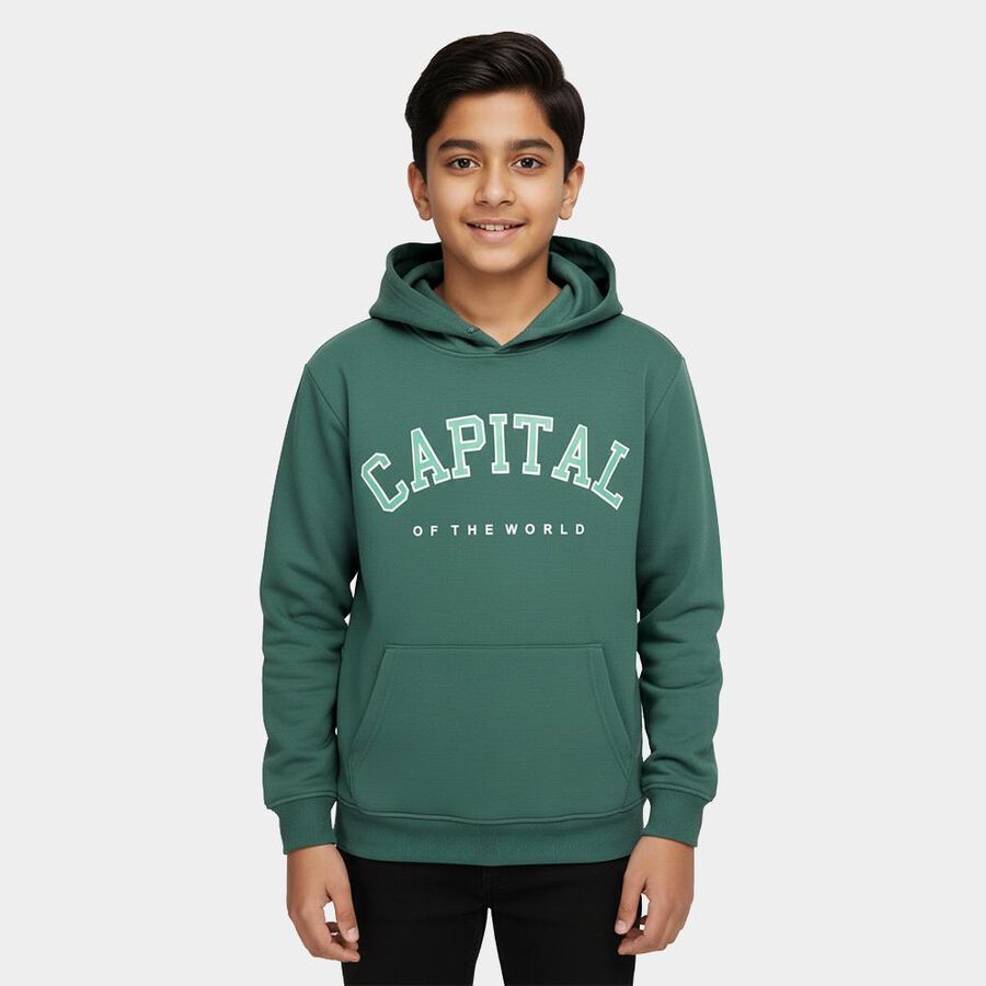 Boys Deep Forest Green Hooded Neck Casual Sweatshirt, गहरा हरा, large image number null