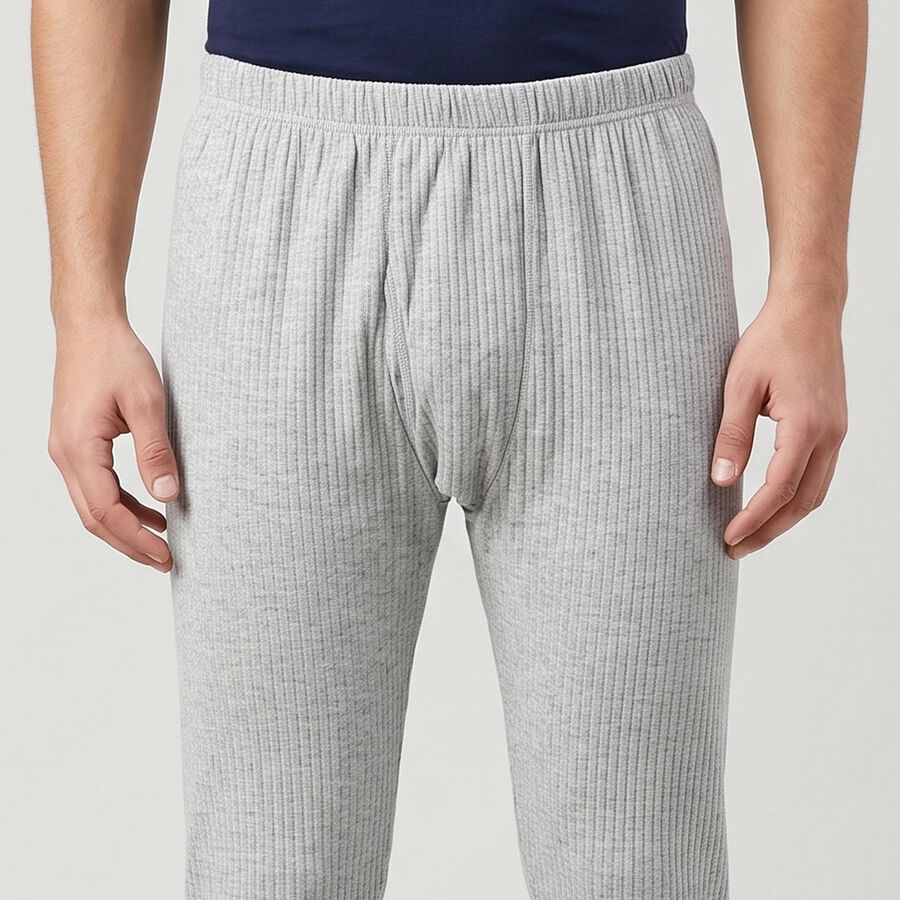 Men's Grey Ribbed Long Johns Thermal, मिश्रित हल्का ग्रे, large