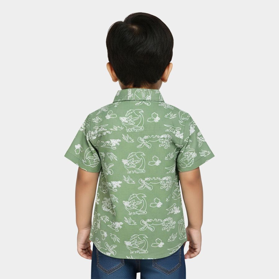 Infants Olive Green Cotton Half Sleeve Classic Collar Casual Shirt, Olive, large