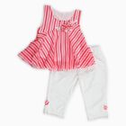 Girls Bright Pink Sleeveless Striped Top and White Capri Set, गुलाबी, small