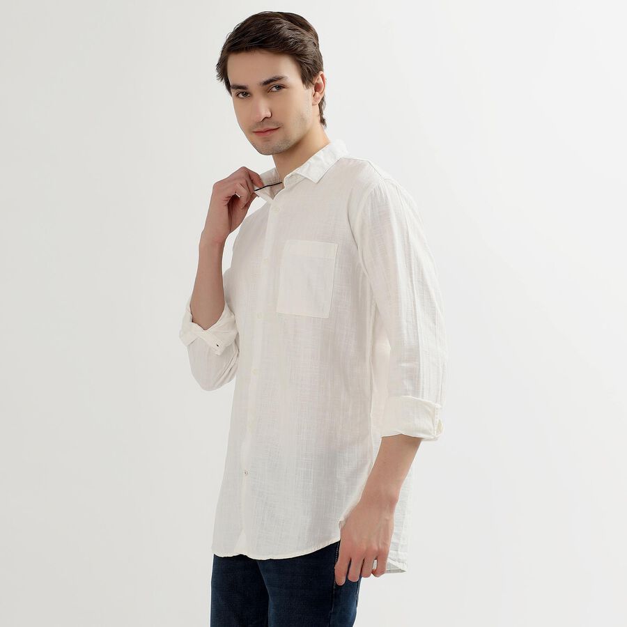 Men's Rich White Cotton Classic Collar Casual Shirt, सफ़ेद, large image number null