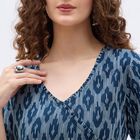 Ladies' Deep Midnight Navy Blue V-Neck Printed Kurta, Navy Blue, small image number null
