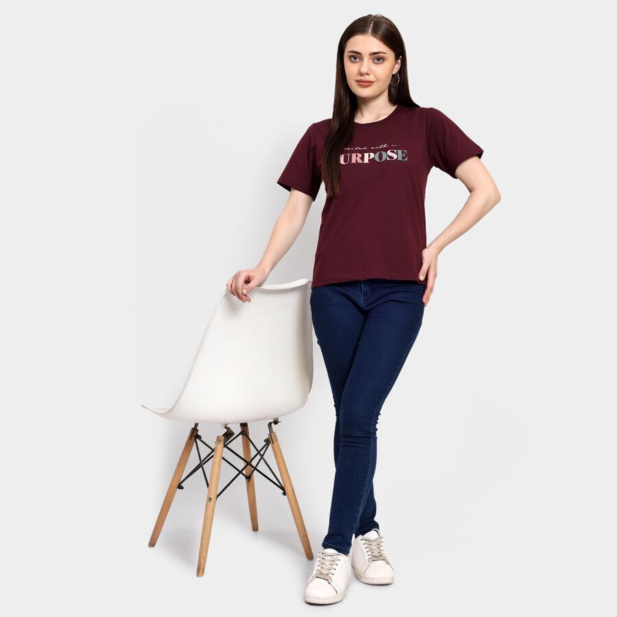 Ladies' Round Neck T-Shirt , Wine, large image number null
