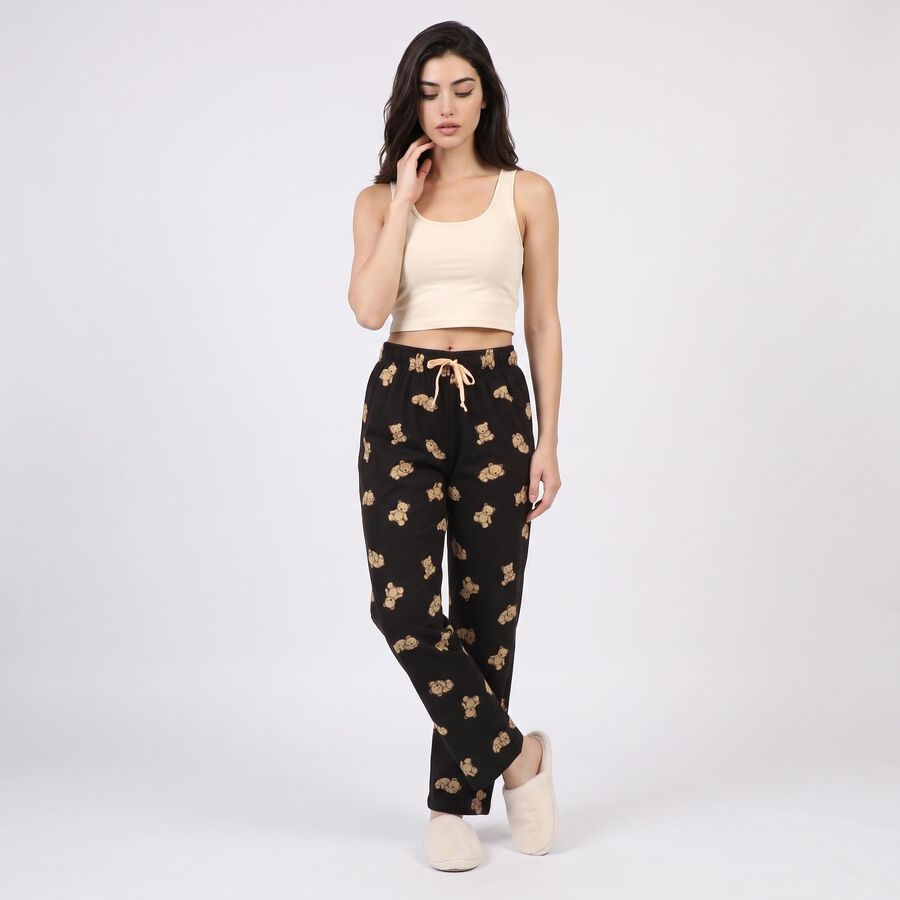 Women's Black Straight Fit Teddy Lounge Pyjama, Black, large