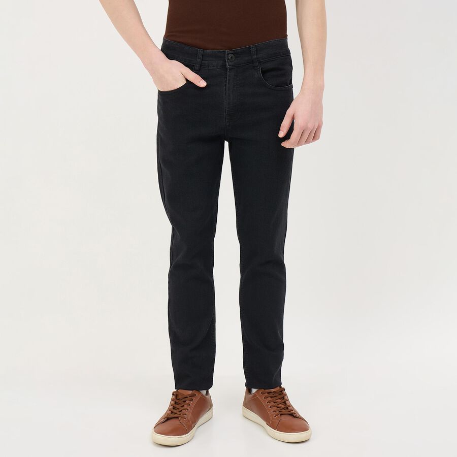 Men's Slim Fit Jeans, काला, large