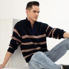 Men's Deep Midnight Navy Blue Half-Zip Casual Pullover, नेवी ब्लू, small image number null