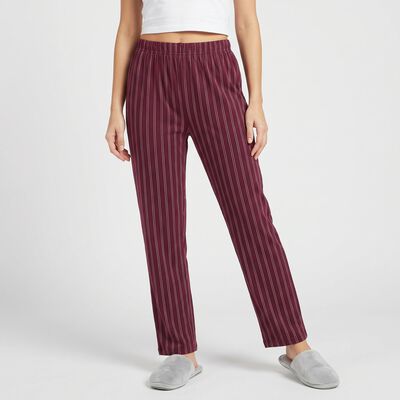 Women's Wine Straight Fit Striped Lounge Pyjama