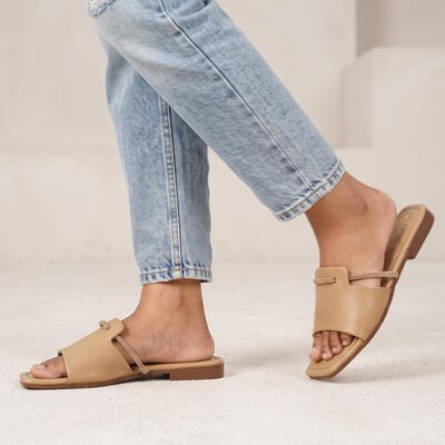 Women's Beige Embellished Slip-On Slide Sandals