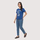 Women's Blue Round Neck Regular T-Shirt, Blue, small