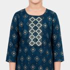 Girls Navy Blue Round Neck Fusion Set Upper and Bottom Set, नेवी ब्लू, small