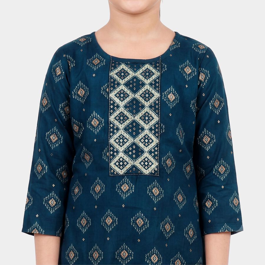 Girls Navy Blue Round Neck Fusion Set Upper and Bottom Set, नेवी ब्लू, large