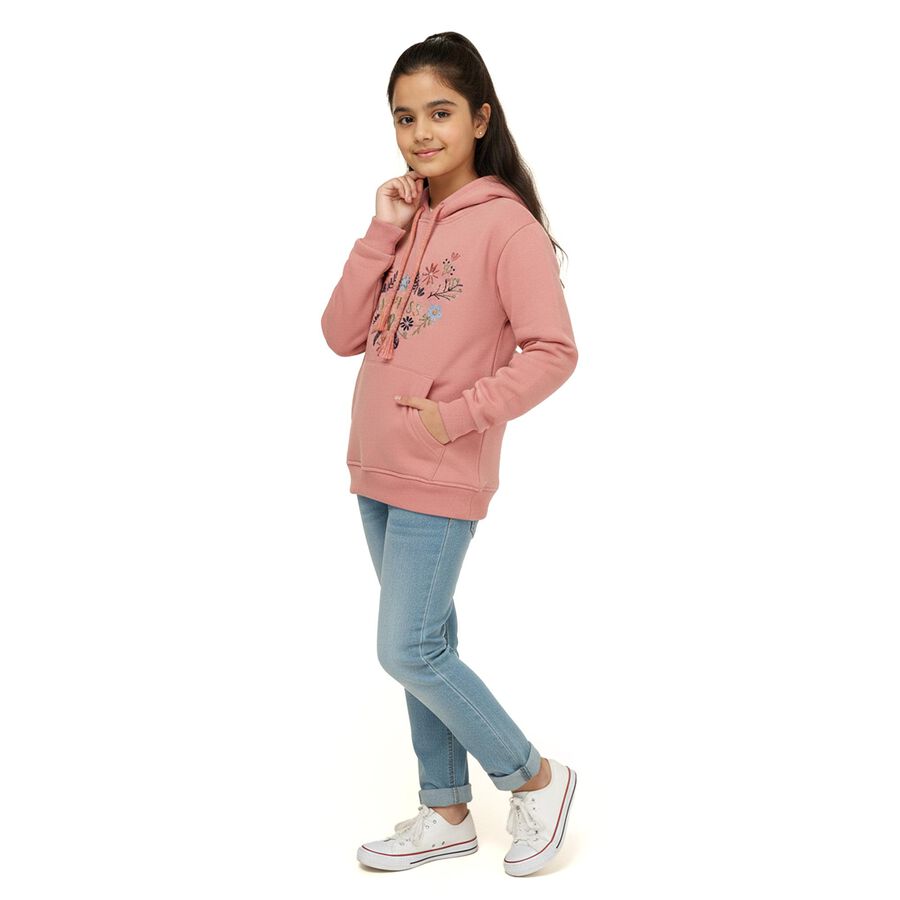 Girls Muted Dusty Pink Hooded Neck Casual Sweatshirt, Pink, large image number null