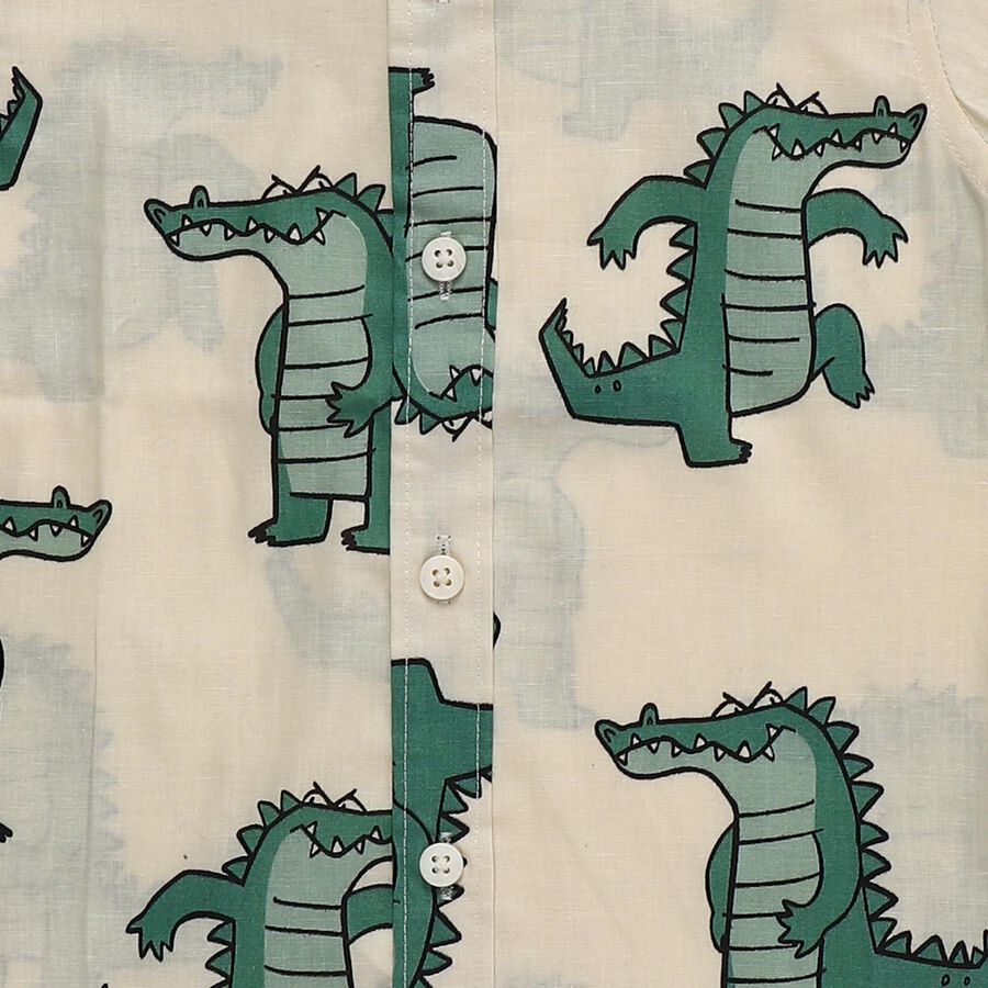 Boys' Off-White Cotton Half Sleeve Classic Collar Casual Shirt, Off White, large