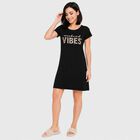 Women's Black Round Neck T-Shirt Style Nighty, काला, small